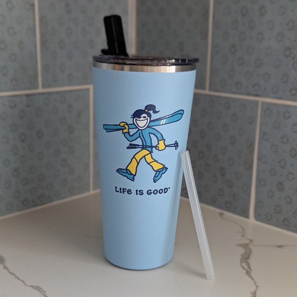 Life Is Good 25oz Ski Jackie Stainless Steel Tumbler BPA Free Blue